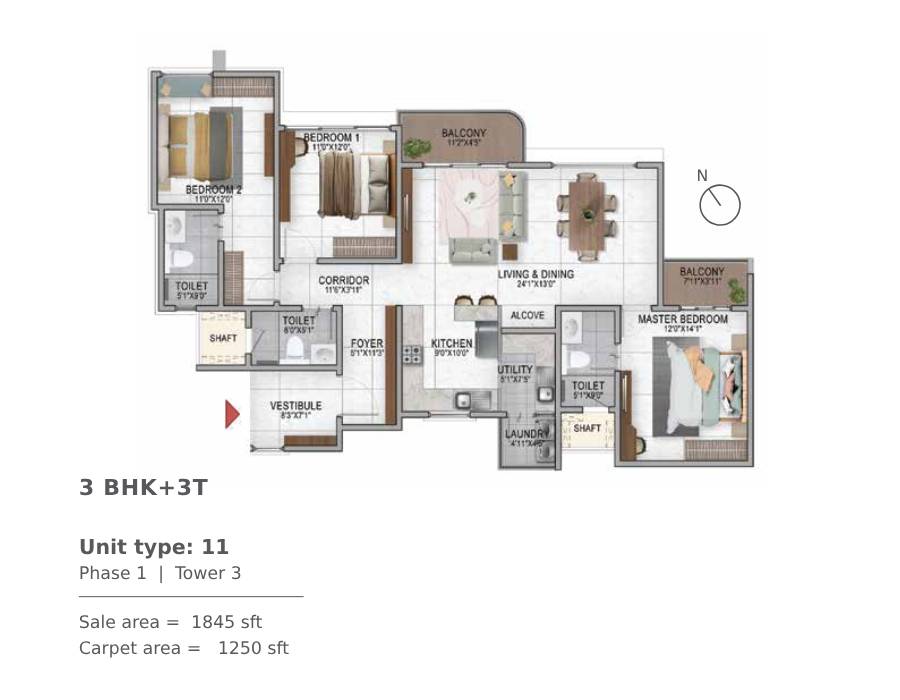 Nambiar District 25 Phase 2 3 bhk floor plan