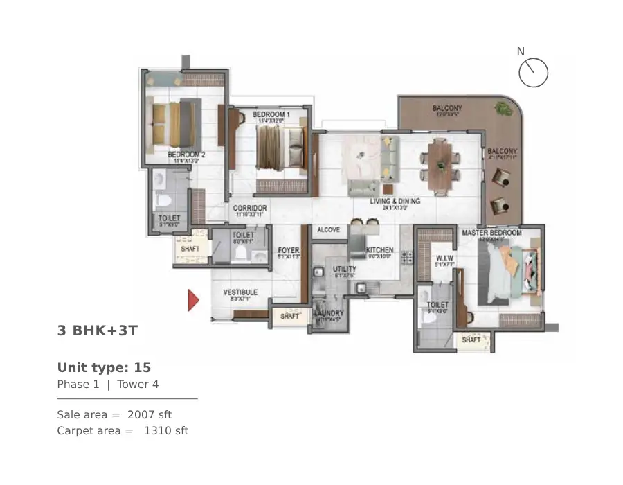 Nambiar District 25 Phase 2 3 bhk floor plan