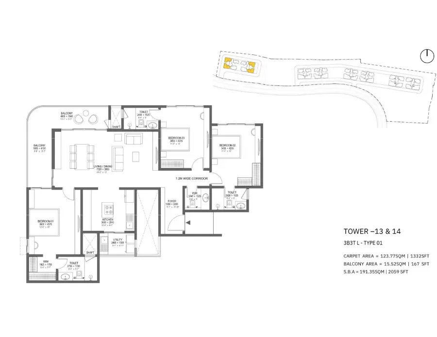 Nambiar District 25 Phase 3 floor plan 3 bhk