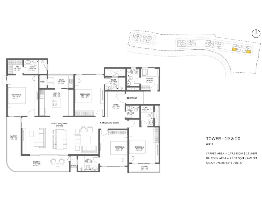 Nambiar District 25 Phase 3 floor plan 4 bhk-tower 19-20